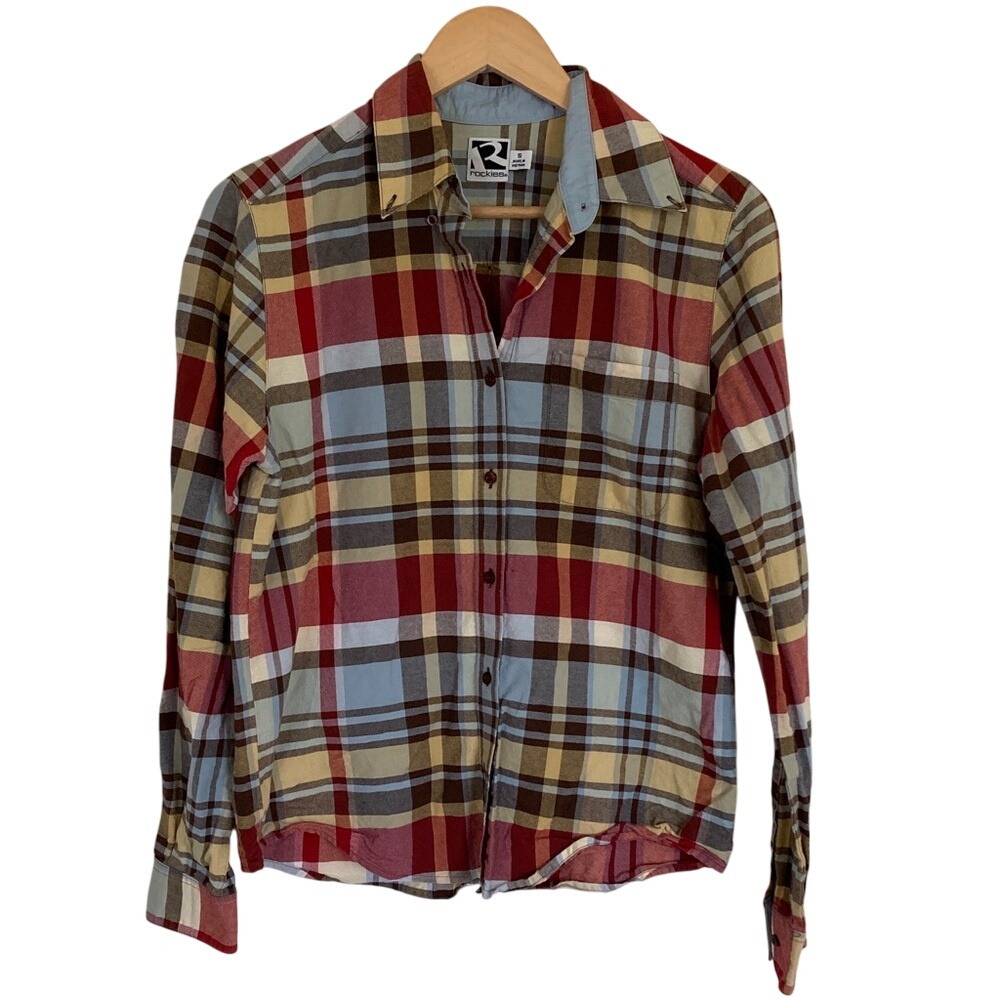 Rockies Womens Plaid Button-Up Shirt Size Small Classic Preppy Cotton Fall